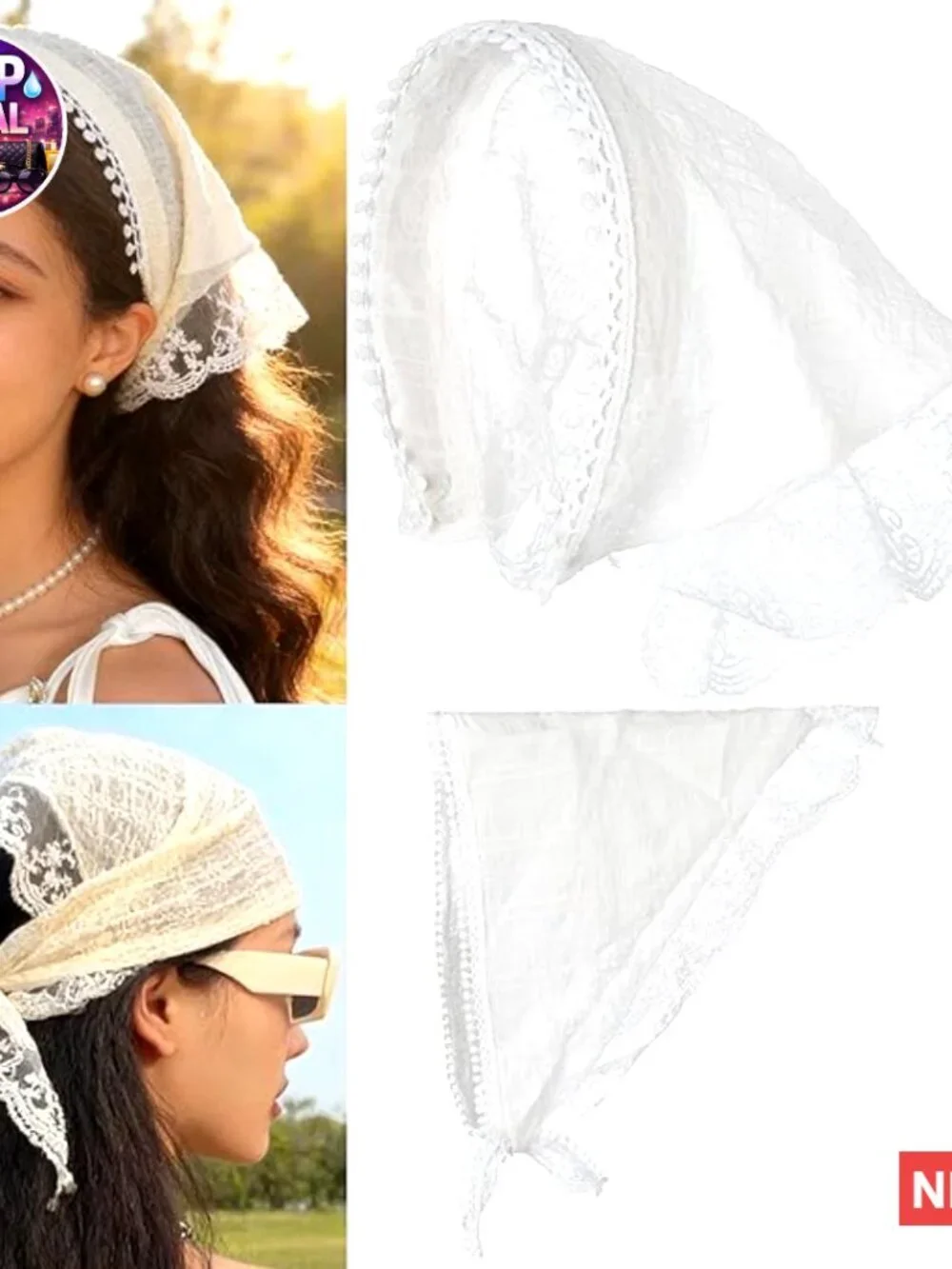 Polyester Lace Bandana Headband Scarf Adjustable Hair Accessory